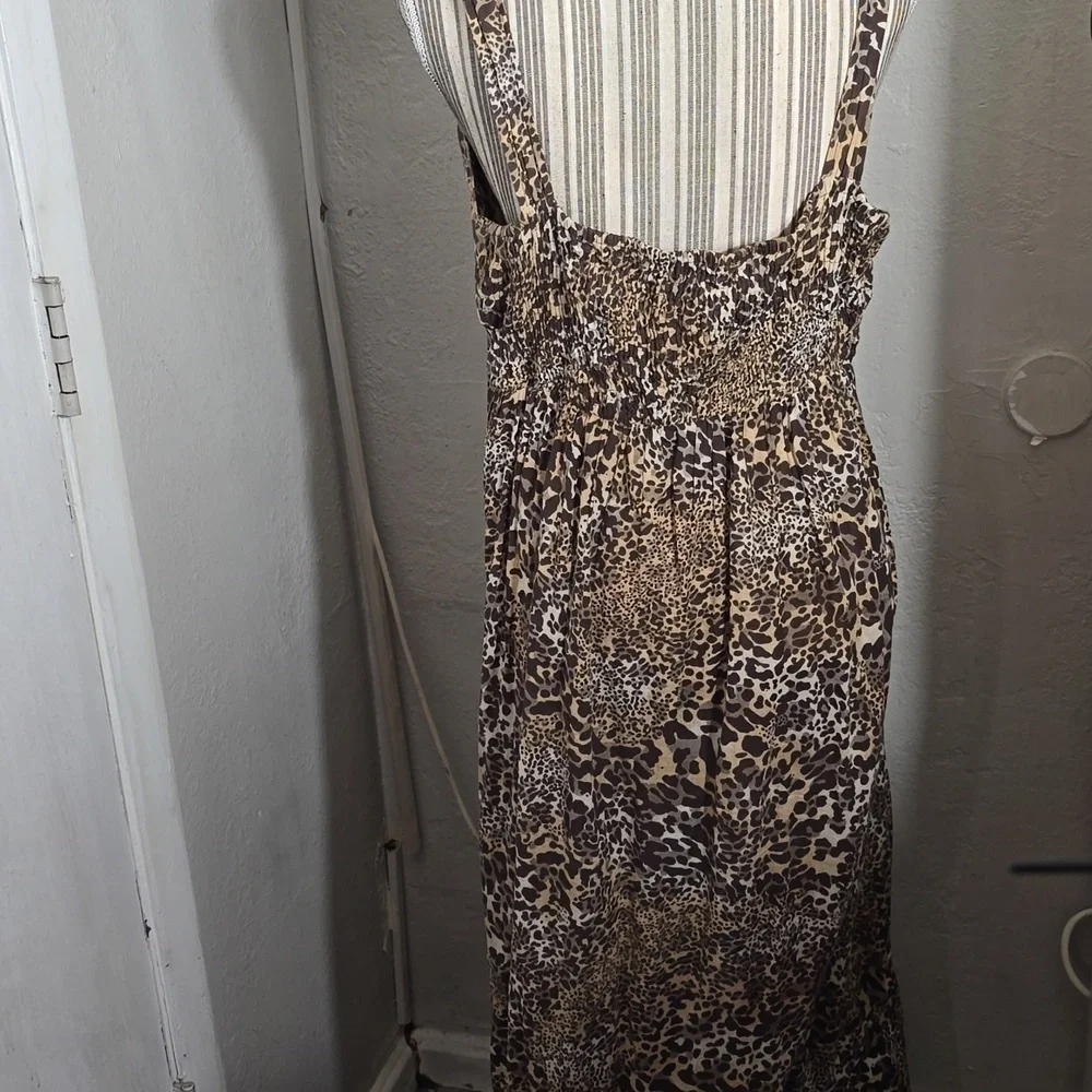 Tan and Brown Leopard Maxi Ruffles Dress - Picture 5 of 9